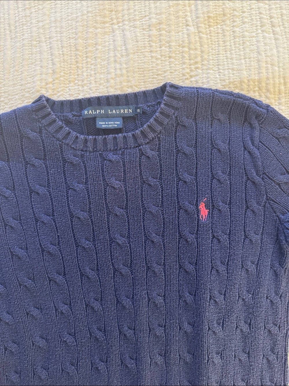 Polo Ralph Lauren 100% Cotton Cable Crewneck Sweater - Hunter Navy Pink/Red Pony - Picture 4 of 8